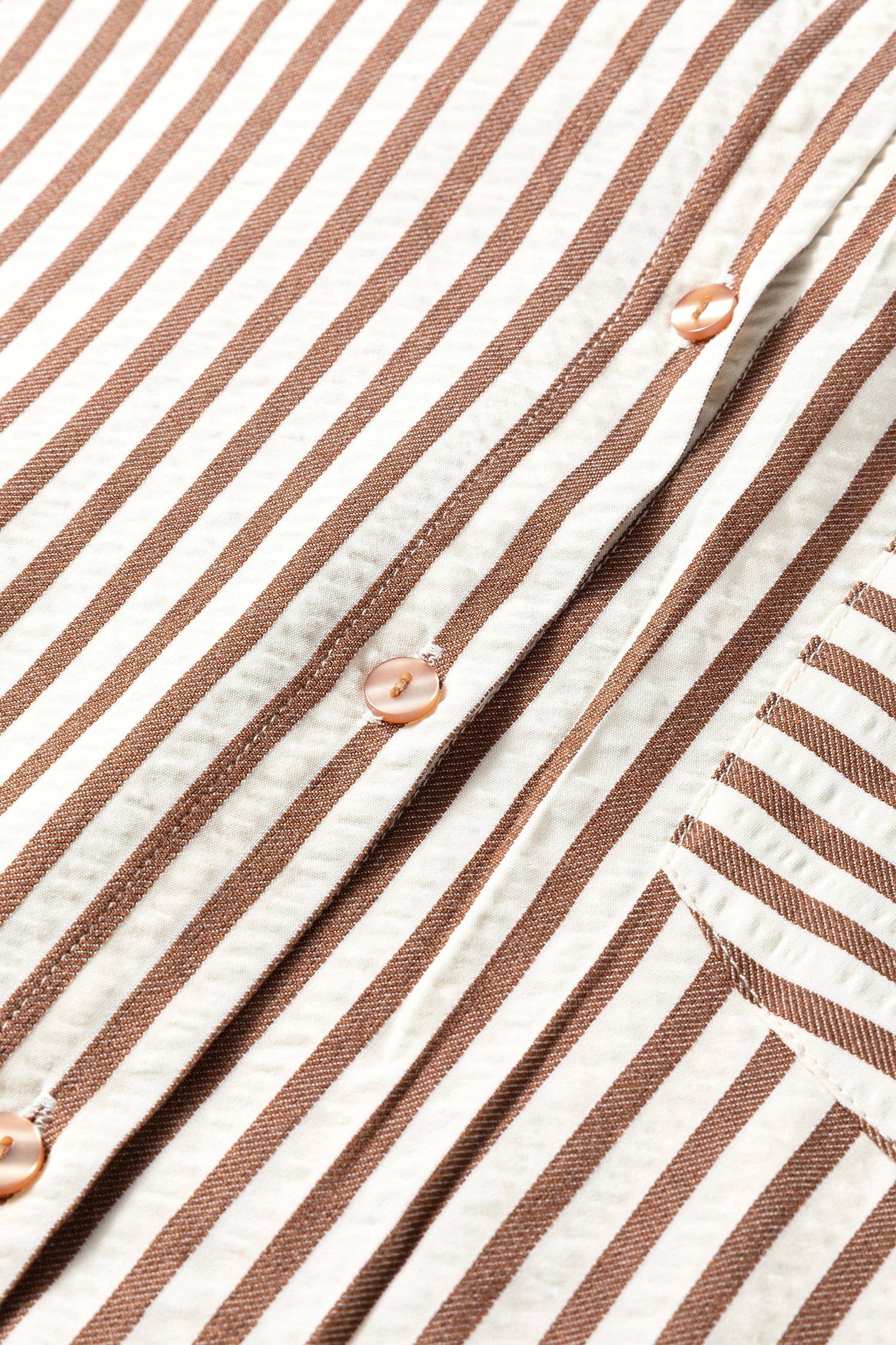 Brown Stripe Textured 3/4 Sleeve Round Hem Split Midi Shirt Dress