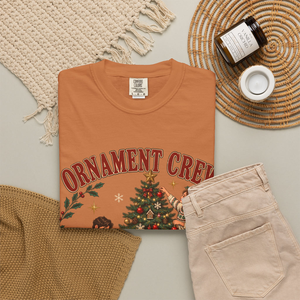 Ornament Crew Christmas Tree scene T-shirt | Cocoa Break Pending, family holiday tee