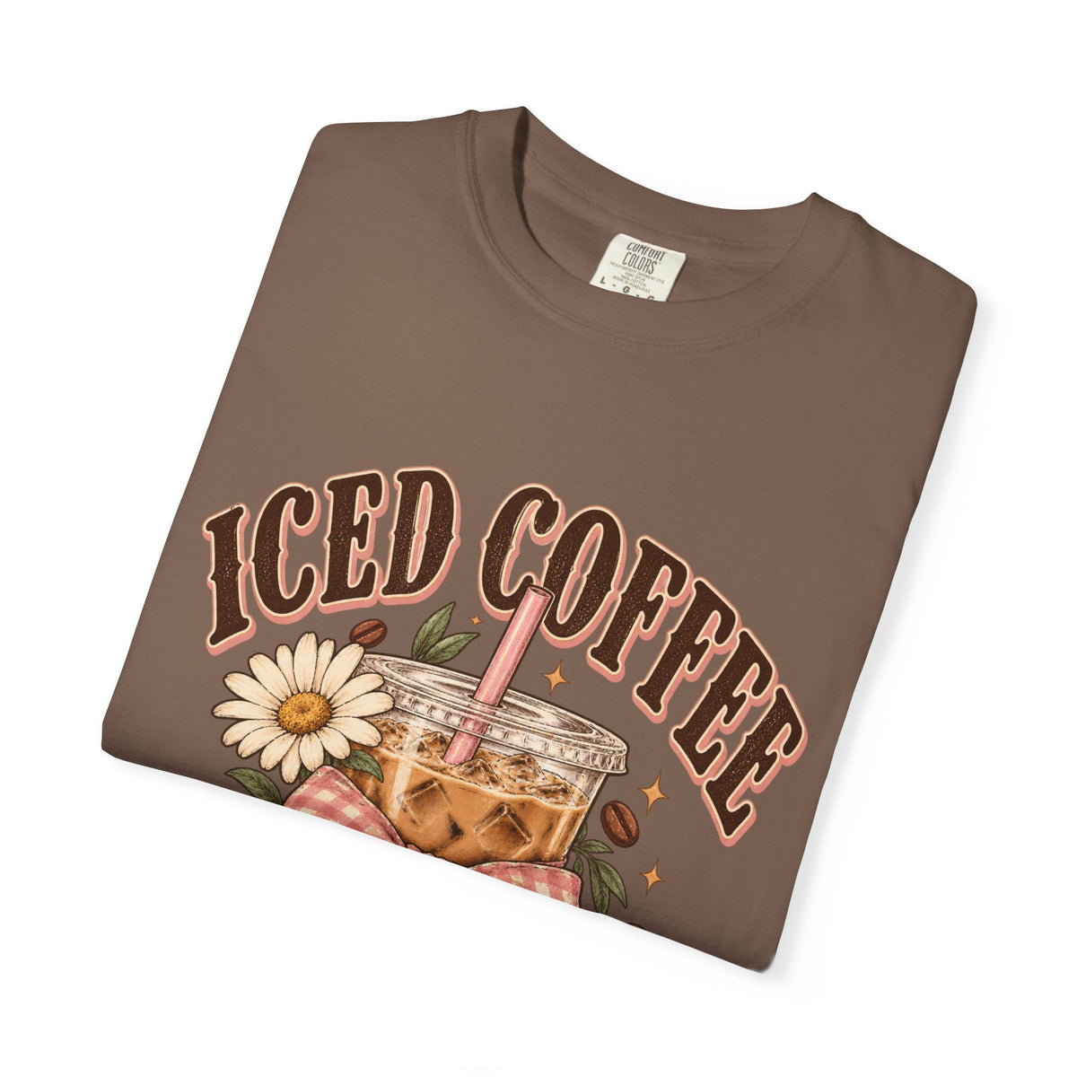 Iced Coffee Glass with Daisies T-shirt | Cute Coffee Illustration