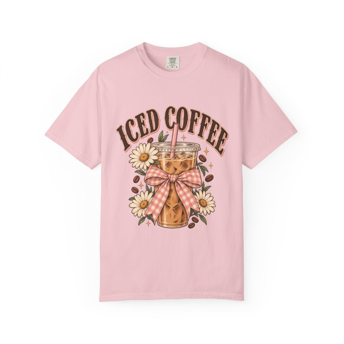 Iced Coffee Glass with Daisies T-shirt | Cute Coffee Illustration