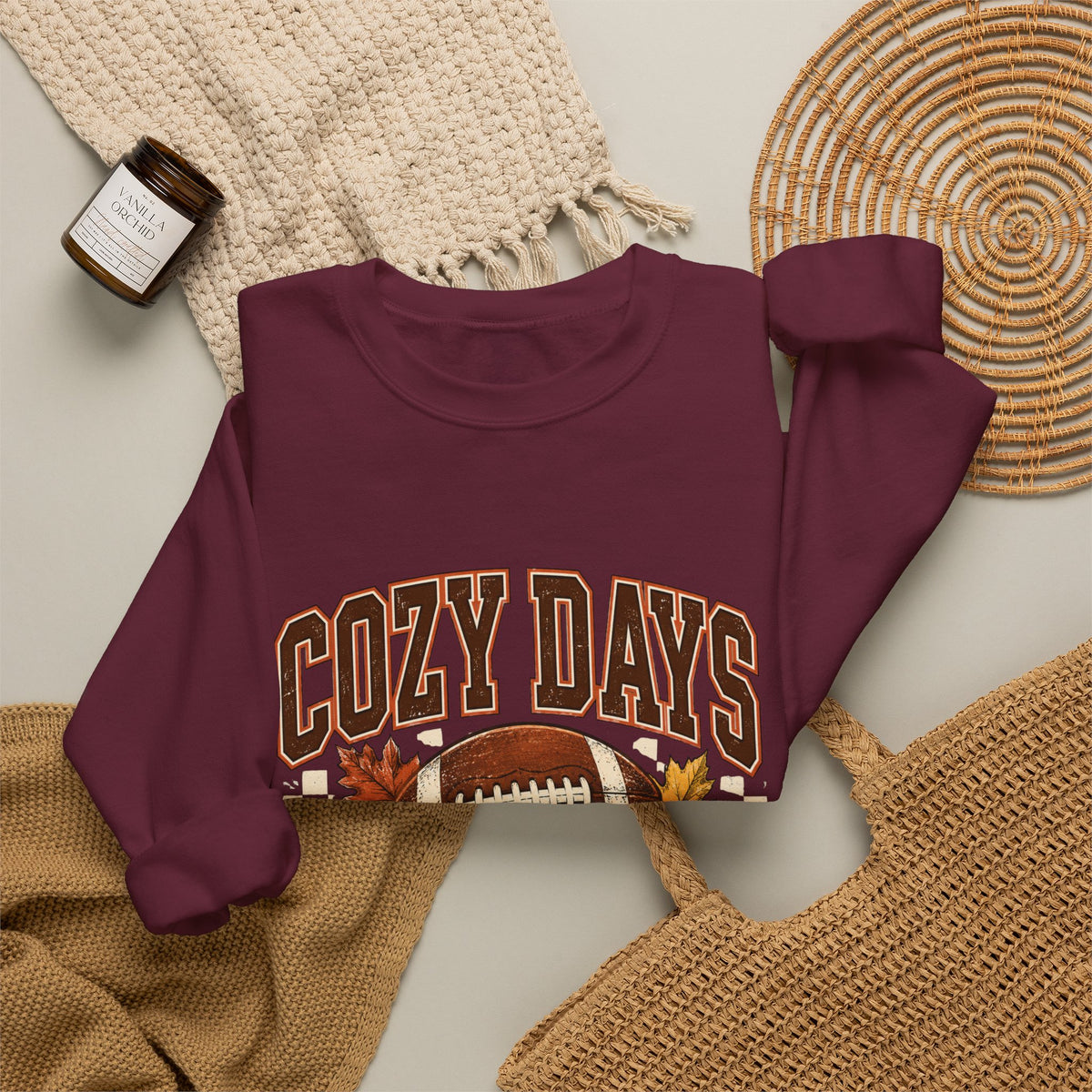 Antrezil Vintage Football with Autumn Leaves Sweatshirt | Cozy Tailgate Crewneck