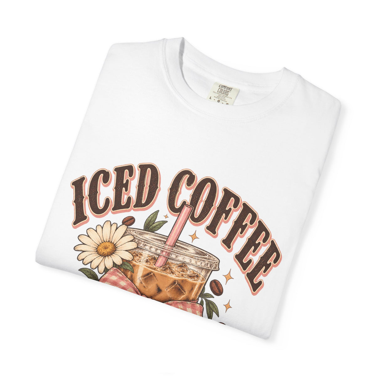 Iced Coffee Glass with Daisies T-shirt | Cute Coffee Illustration