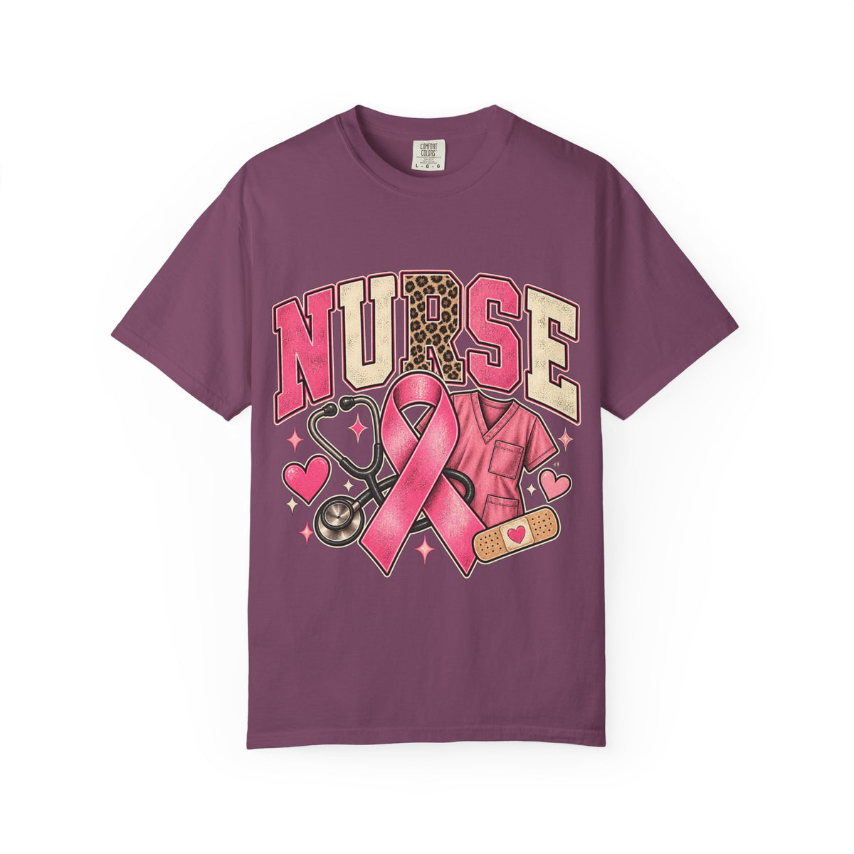 Nurse pink ribbon stethoscope scrub top T-Shirt | Breast Cancer Awareness