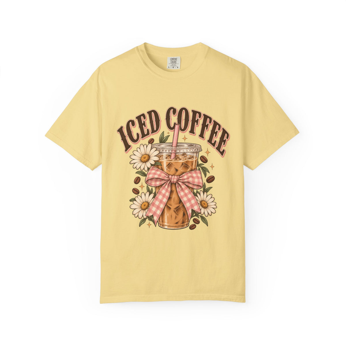 Iced Coffee Glass with Daisies T-shirt | Cute Coffee Illustration
