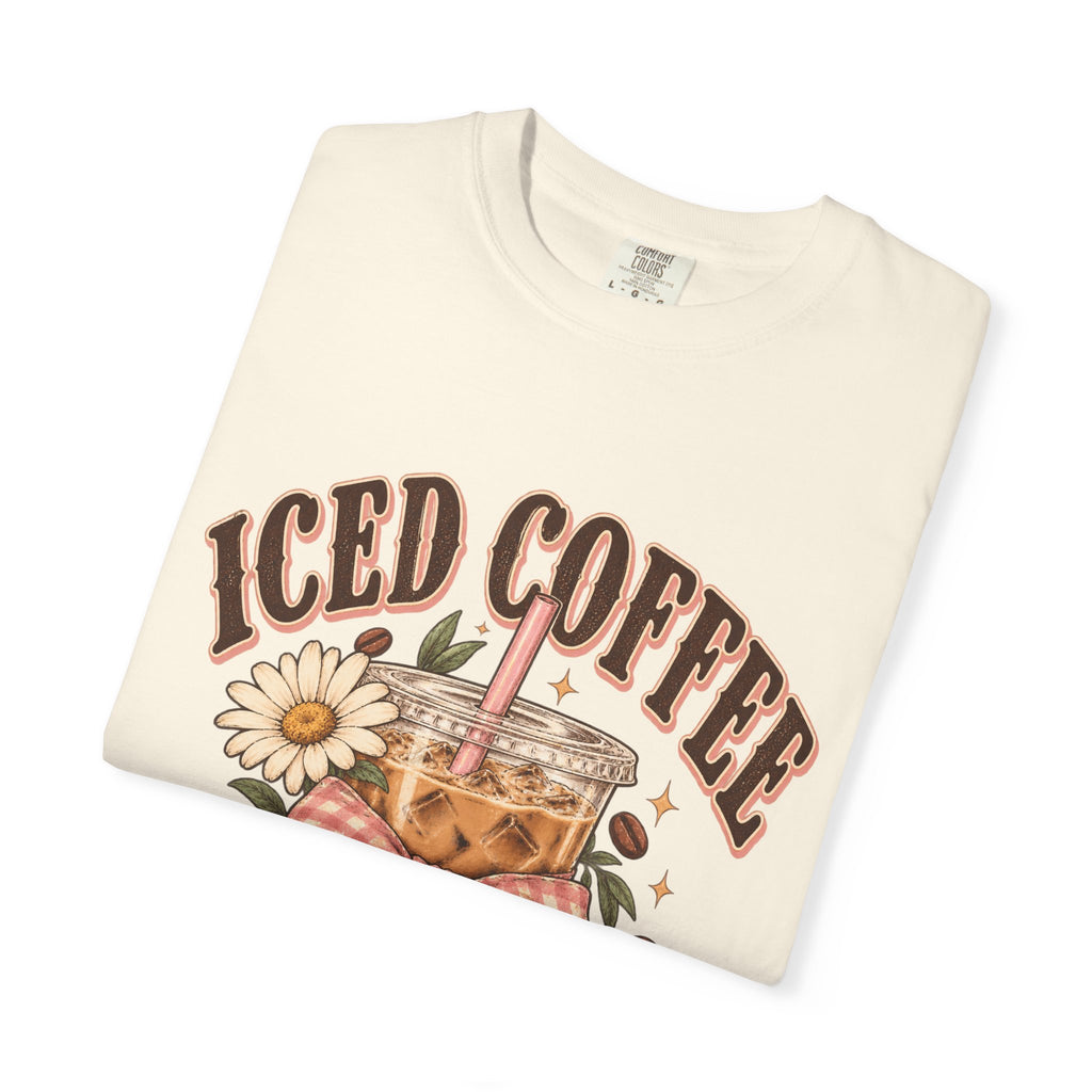 Iced Coffee Glass with Daisies T-shirt | Cute Coffee Illustration
