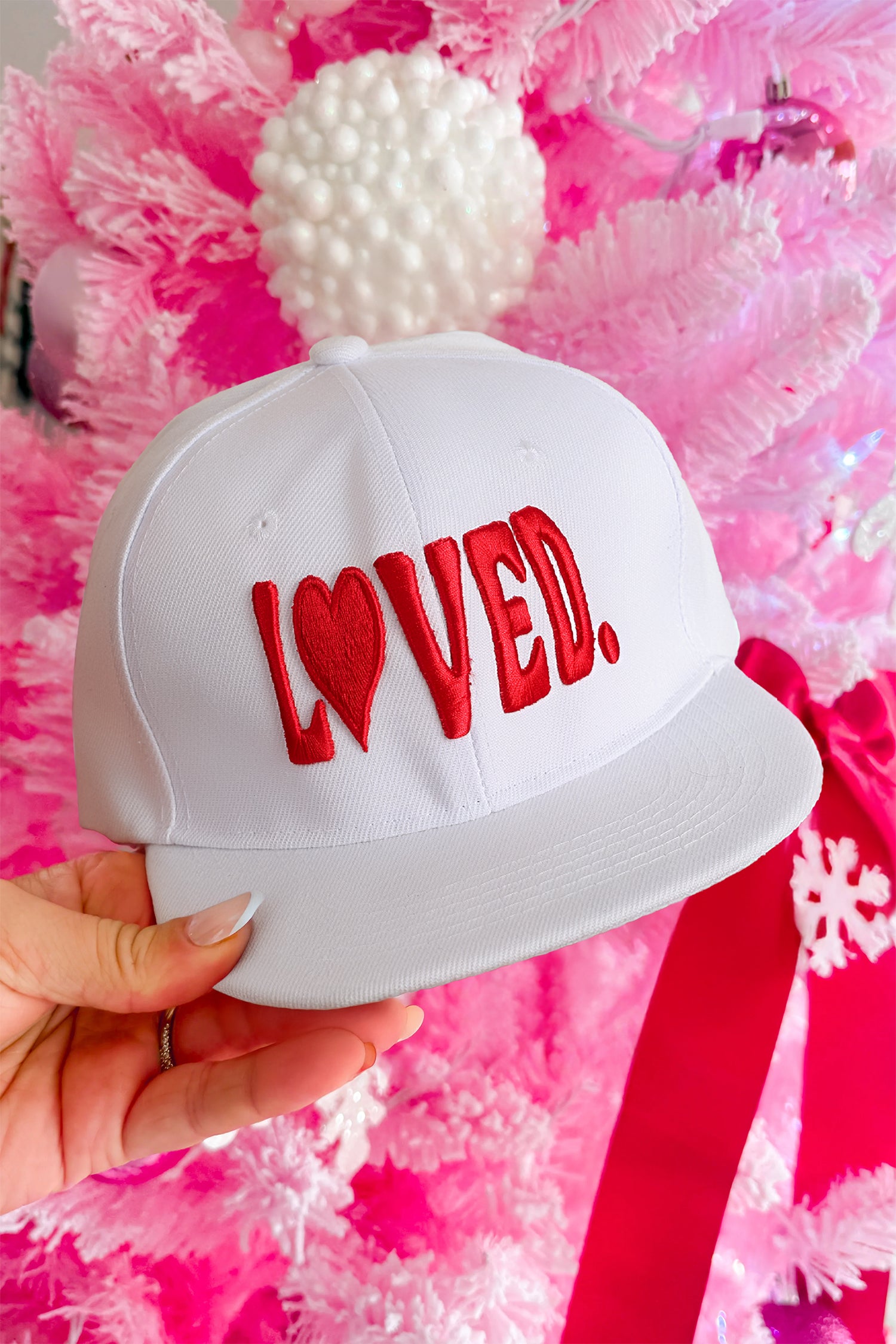 White LOVED Custom Embroidered Day Baseball Cap