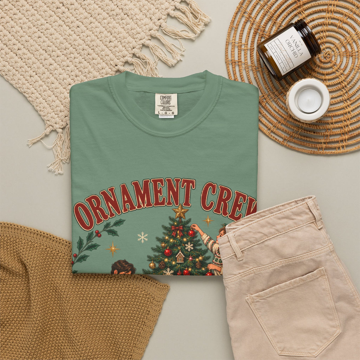 Ornament Crew Christmas Tree scene T-shirt | Cocoa Break Pending, family holiday tee