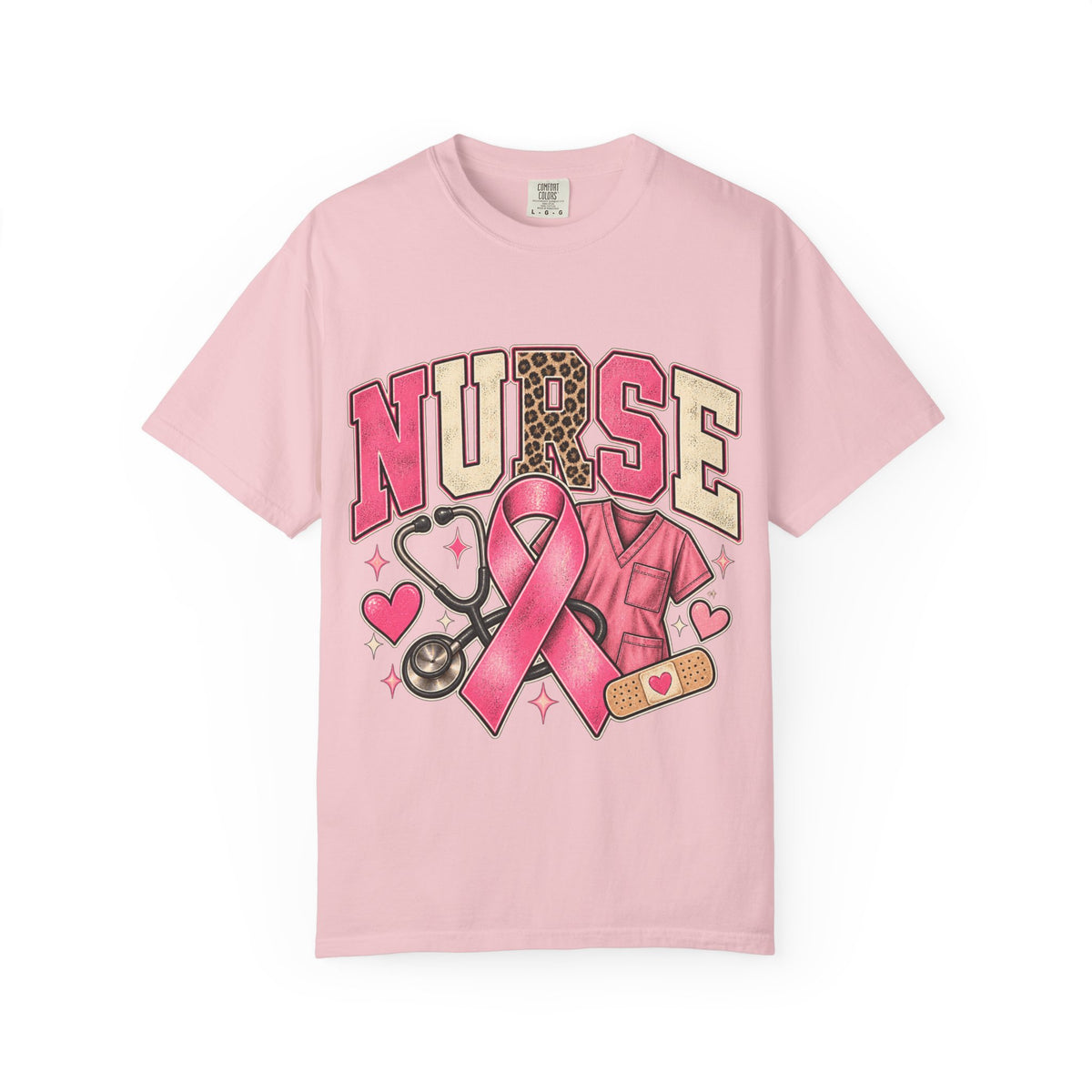 Nurse pink ribbon stethoscope scrub top T-Shirt | Breast Cancer Awareness