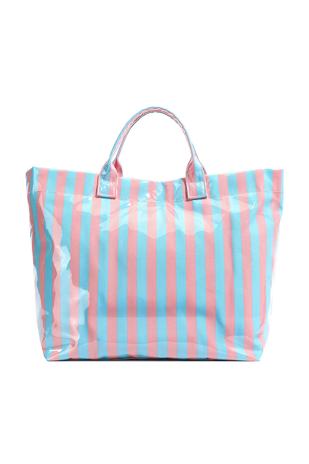Pink Glossy Striped Vinyl Large Tote Bag