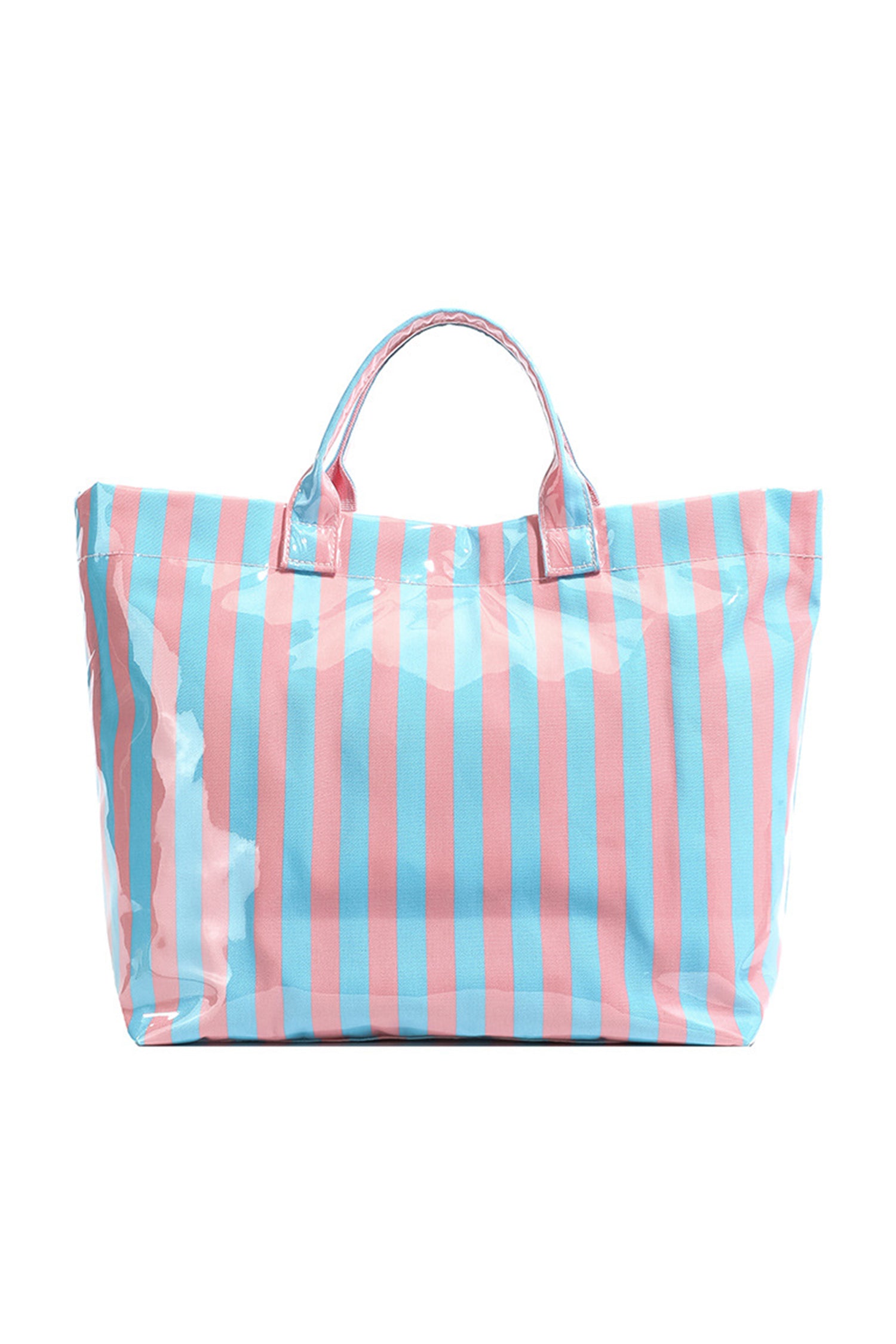 Pink Glossy Striped Vinyl Large Tote Bag