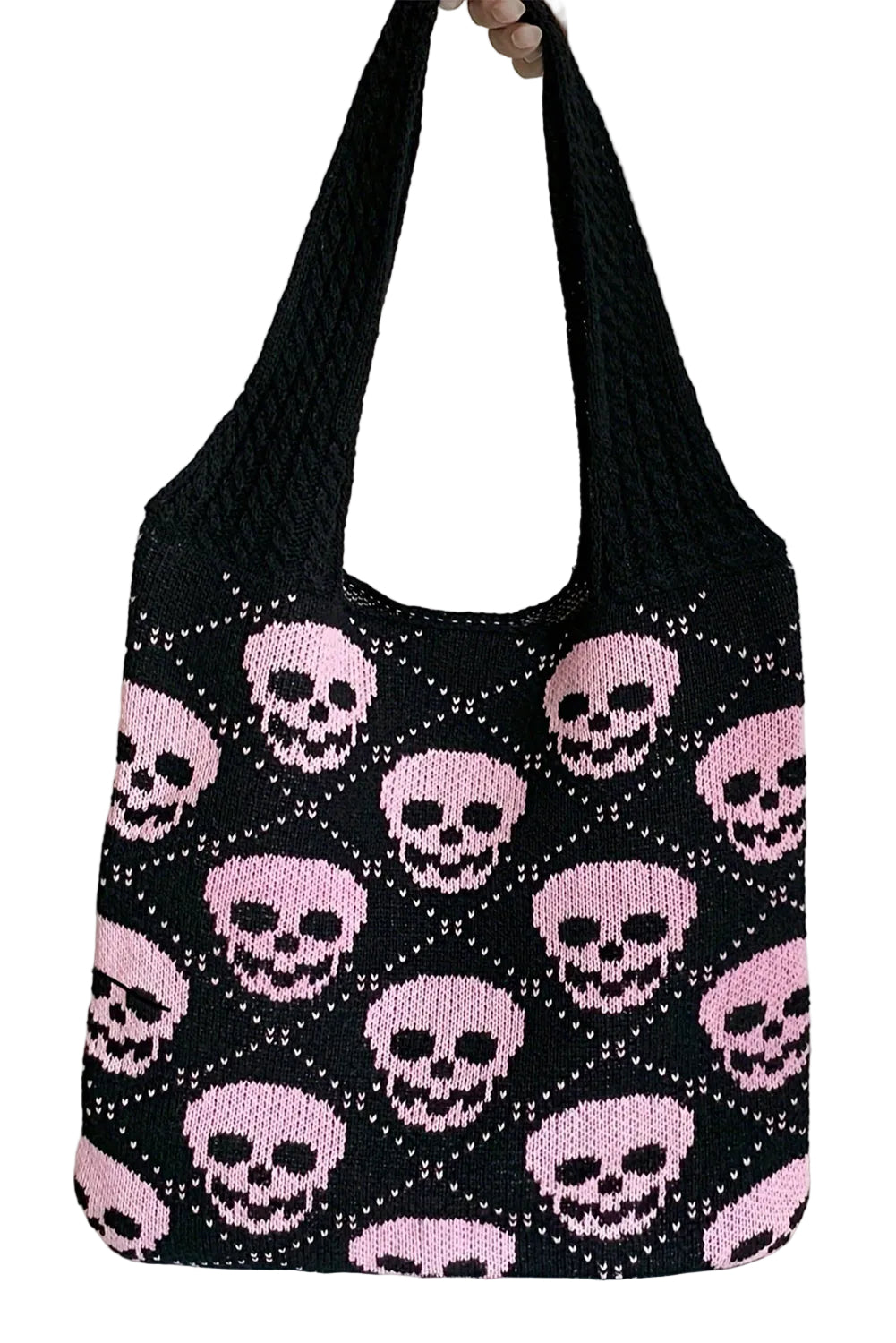 Black Halloween Skull Knitted Shoulder Bag