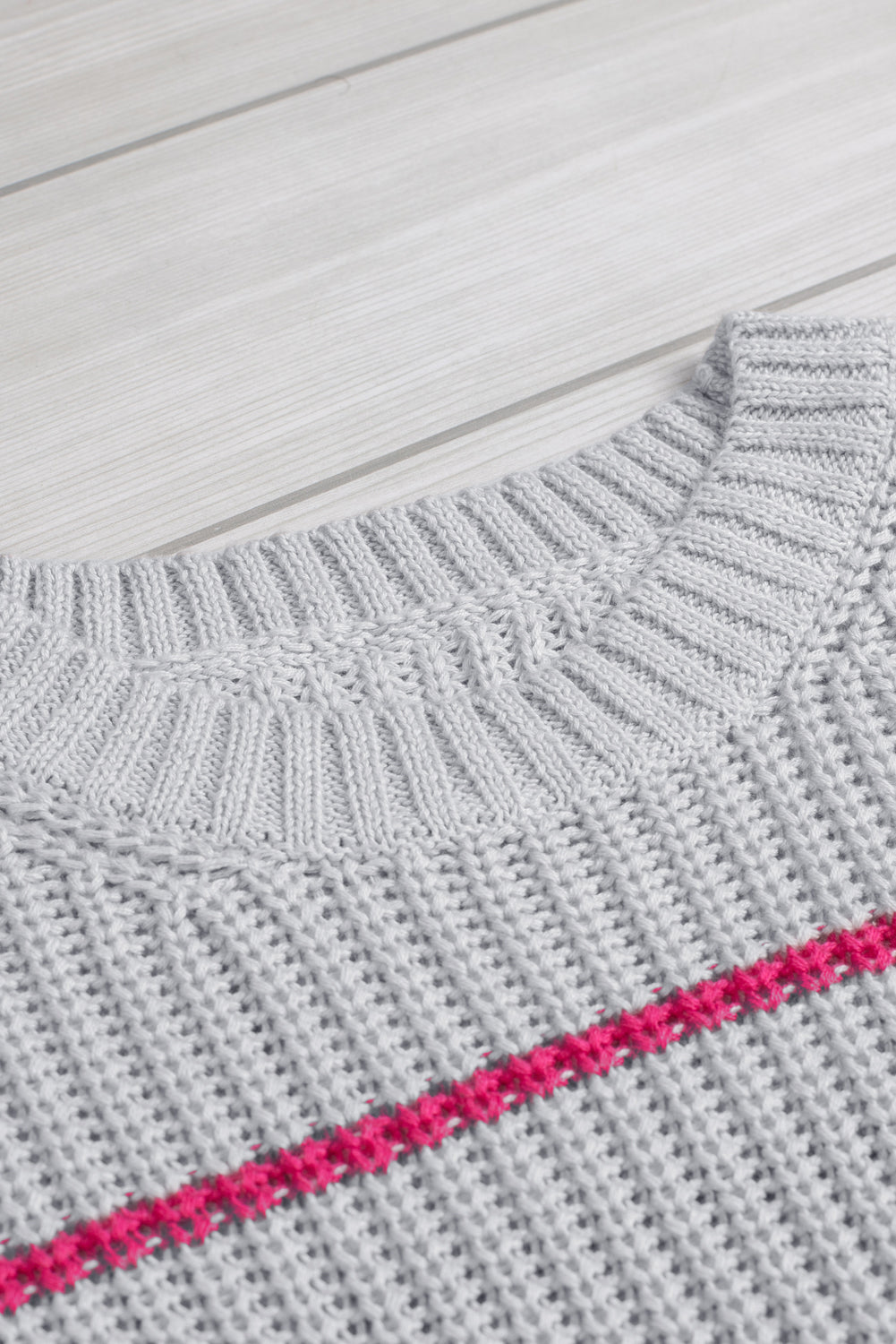 Gray Ribbed Knit Striped Sweater