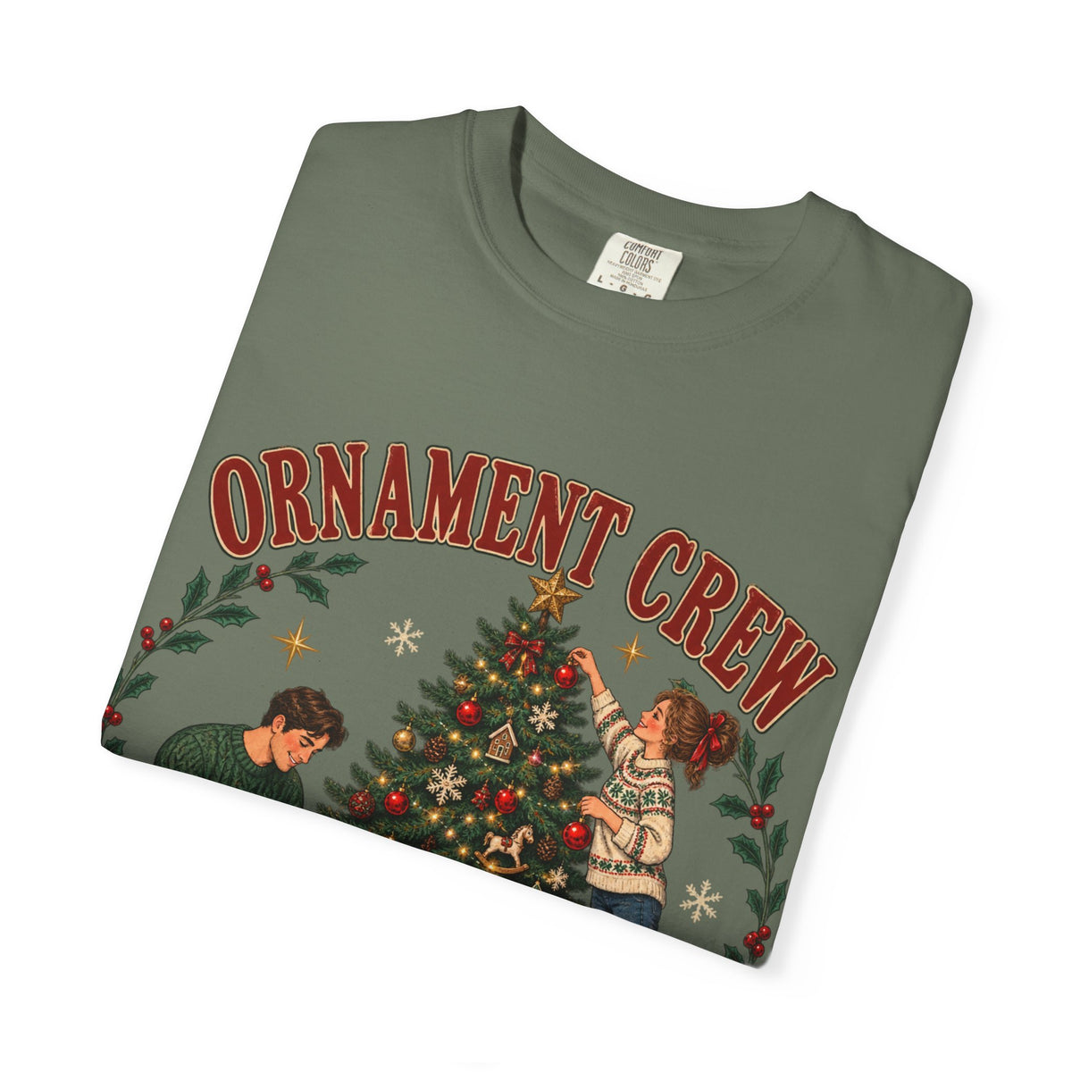 Ornament Crew Christmas Tree scene T-shirt | Cocoa Break Pending, family holiday tee