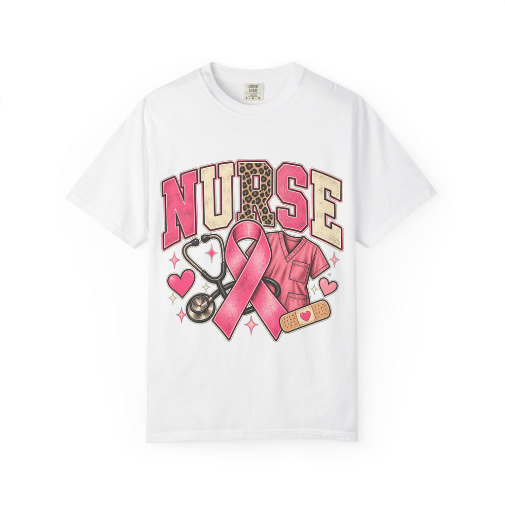 Nurse pink ribbon stethoscope scrub top T-Shirt | Breast Cancer Awareness
