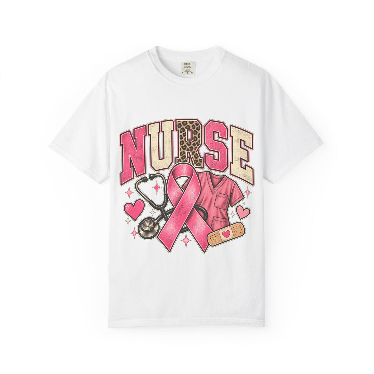 Nurse pink ribbon stethoscope scrub top T-Shirt | Breast Cancer Awareness