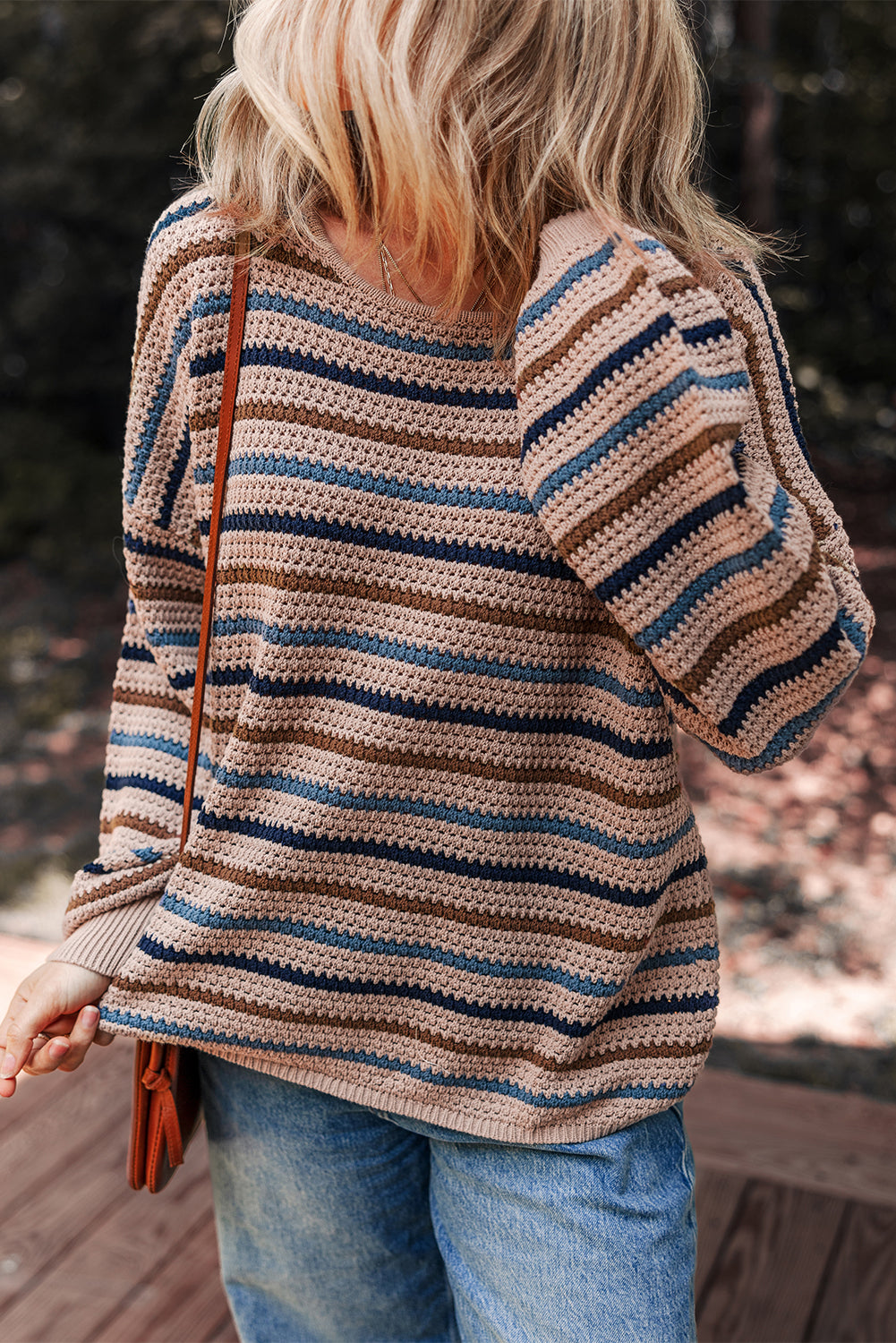 Multicolour Striped Knitted Drop Shoulder Crew Neck Sweater