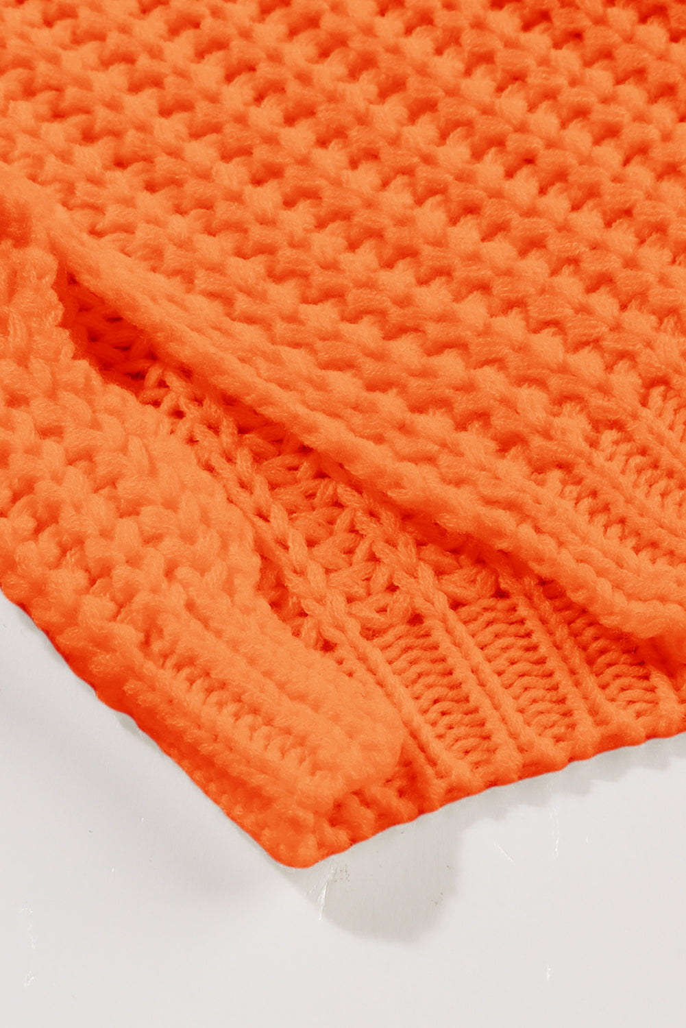 Orange Ribbed Knit Round Neck Slouchy Chunky Sweater