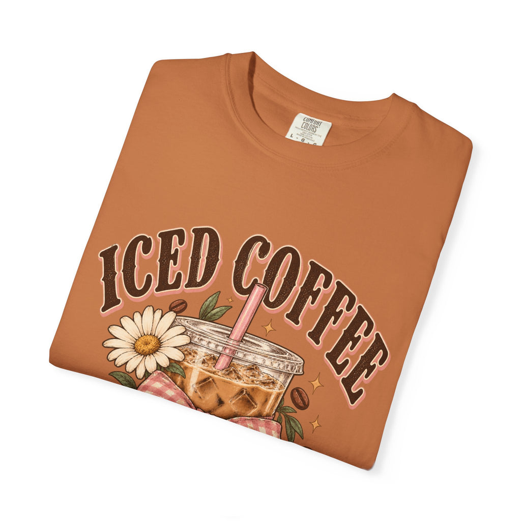 Iced Coffee Glass with Daisies T-shirt | Cute Coffee Illustration