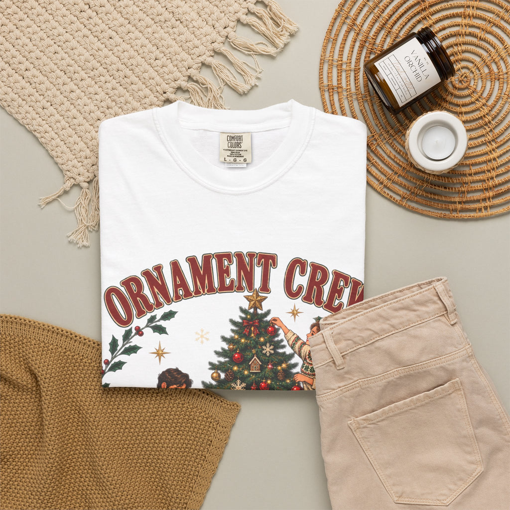 Ornament Crew Christmas Tree scene T-shirt | Cocoa Break Pending, family holiday tee