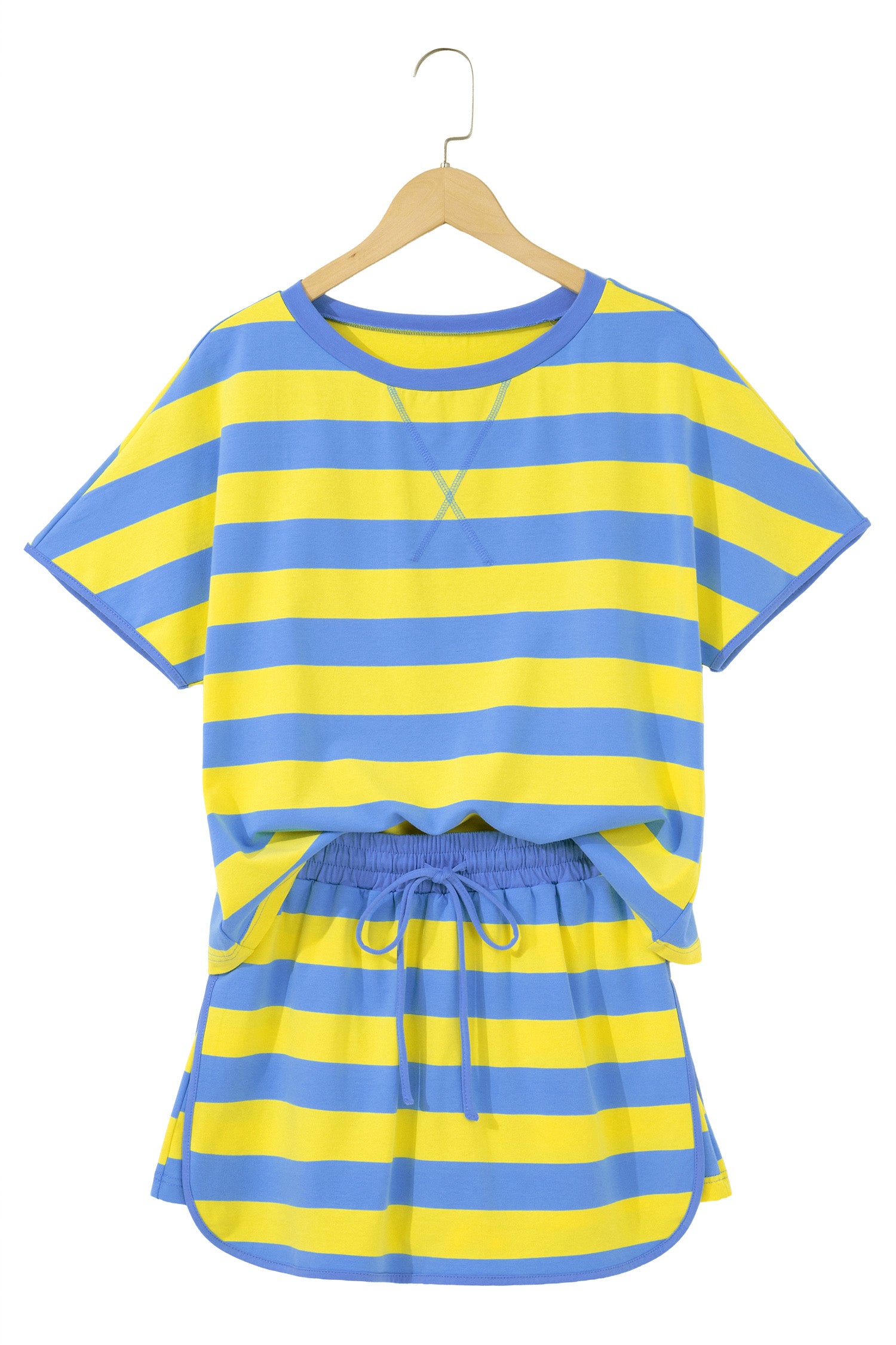 Yellow Stripe Dolman Tee Drawstring Skort Athletic 2pcs Set