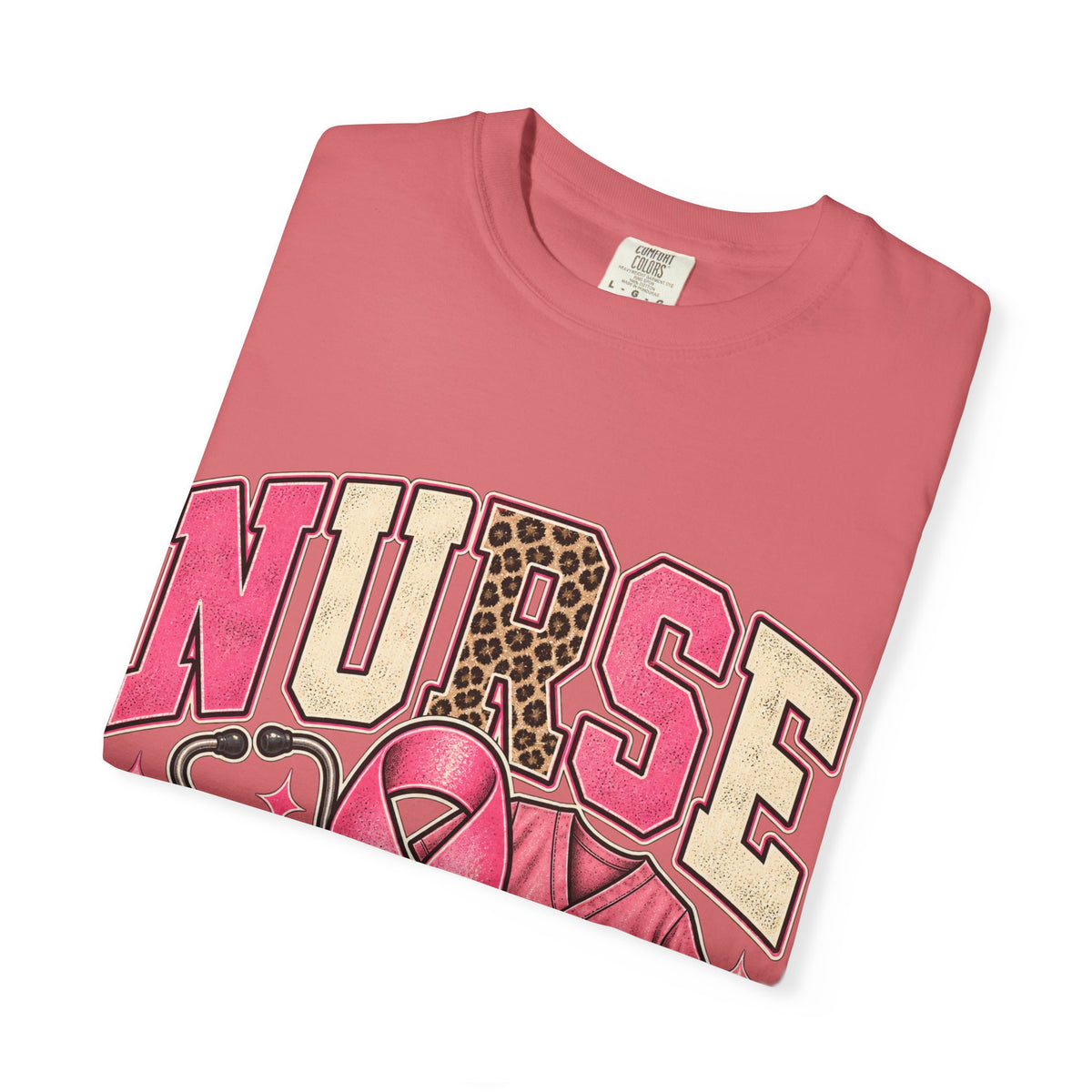 Nurse pink ribbon stethoscope scrub top T-Shirt | Breast Cancer Awareness