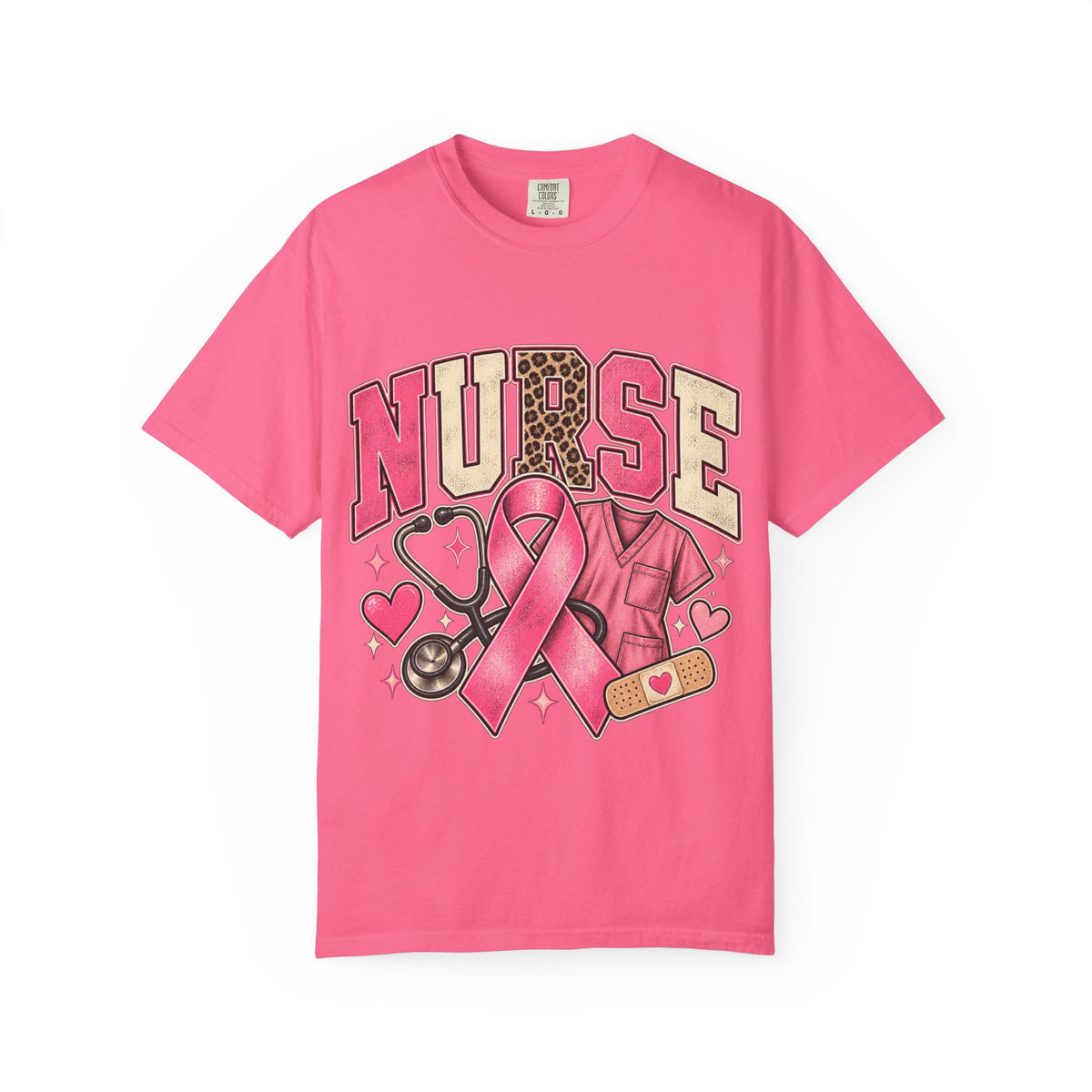 Nurse pink ribbon stethoscope scrub top T-Shirt | Breast Cancer Awareness