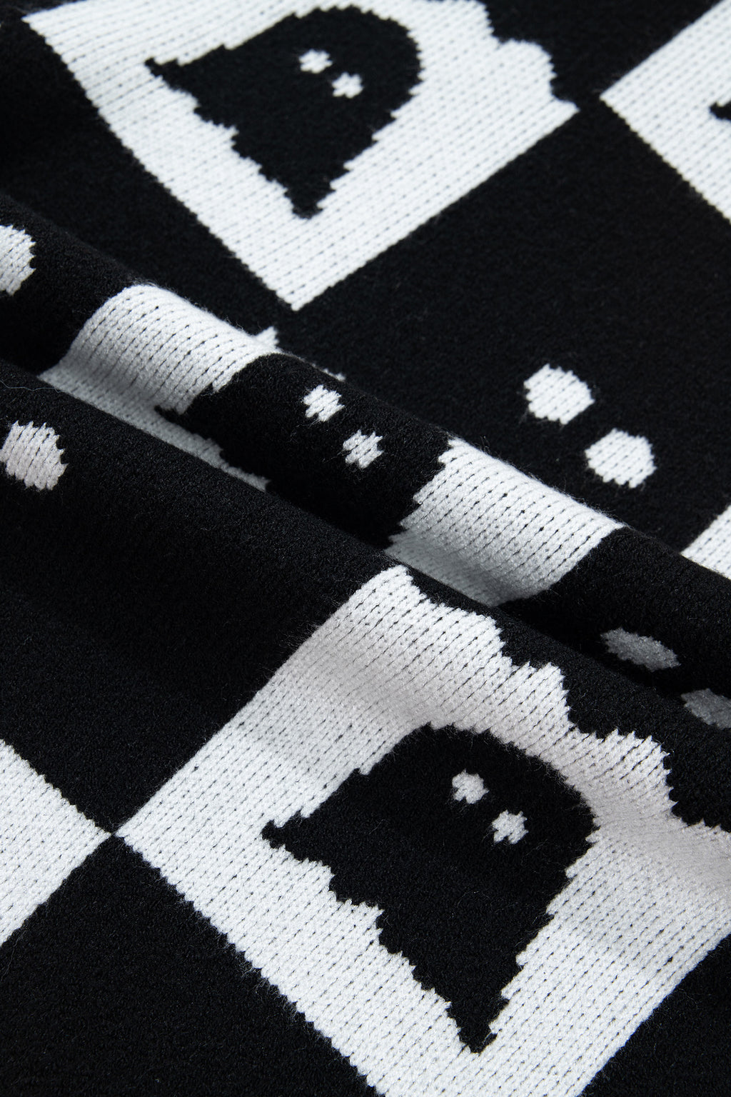 Black High Neck Drop Shoulder Geometric Print Sweater