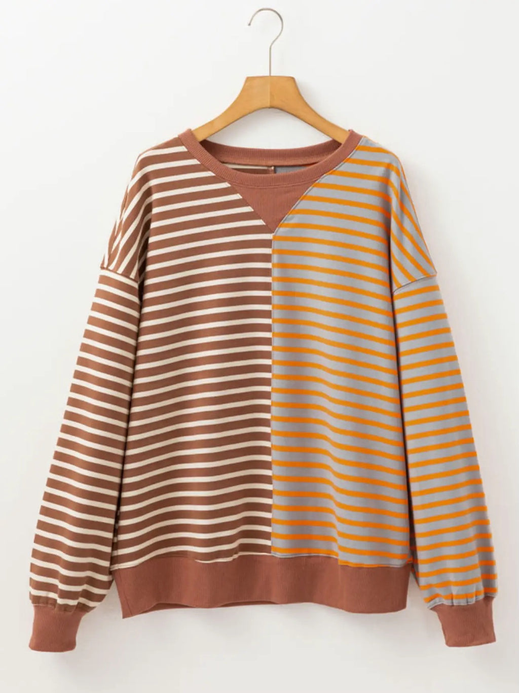 Brown stripe colorblock Drop Shoulder