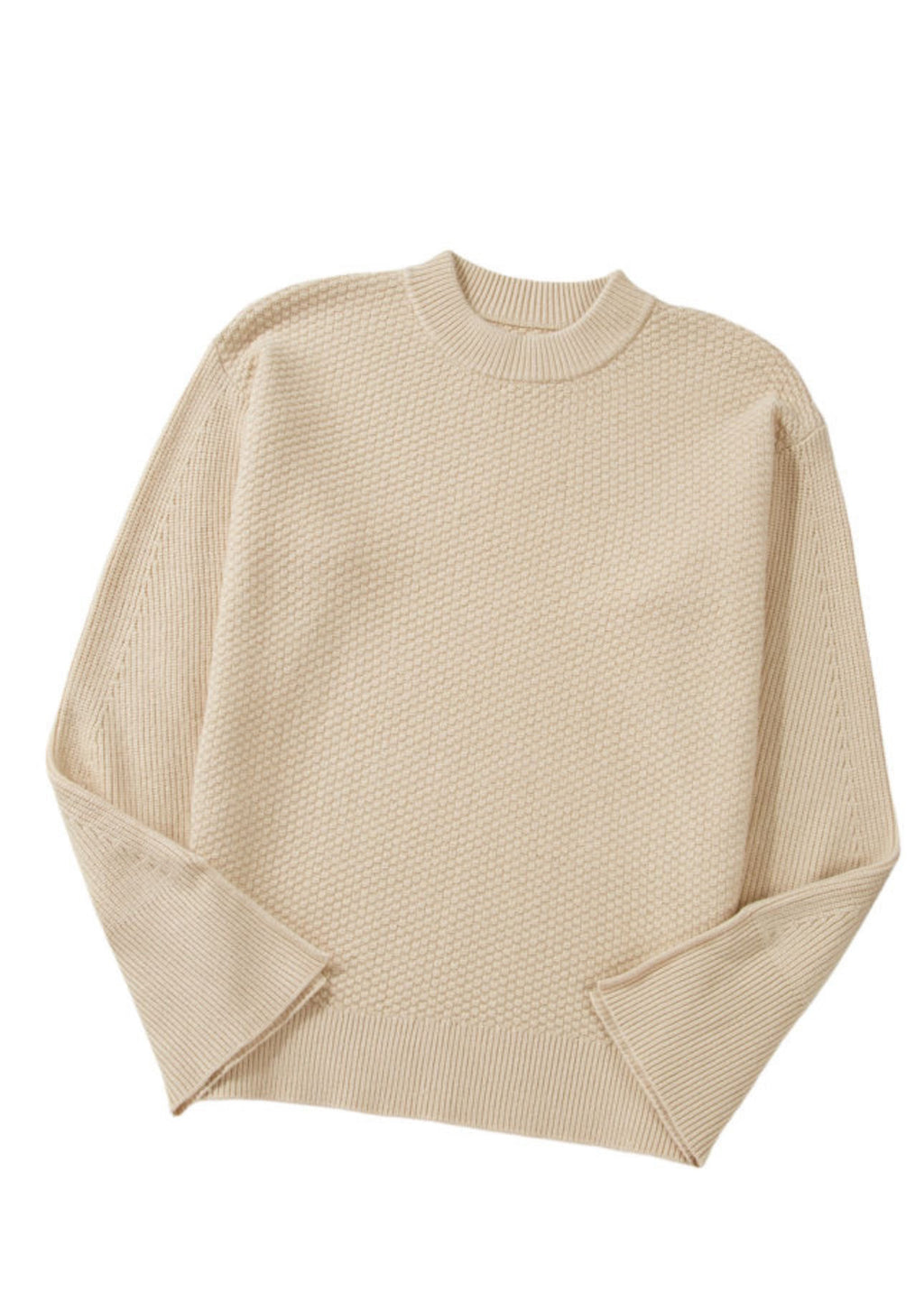 Parchment Solid Textured Knit Split Cuff Drop Shoulder Sweater Womenswear Loose Long Sleeve Casual Minimalist  Daily Wear