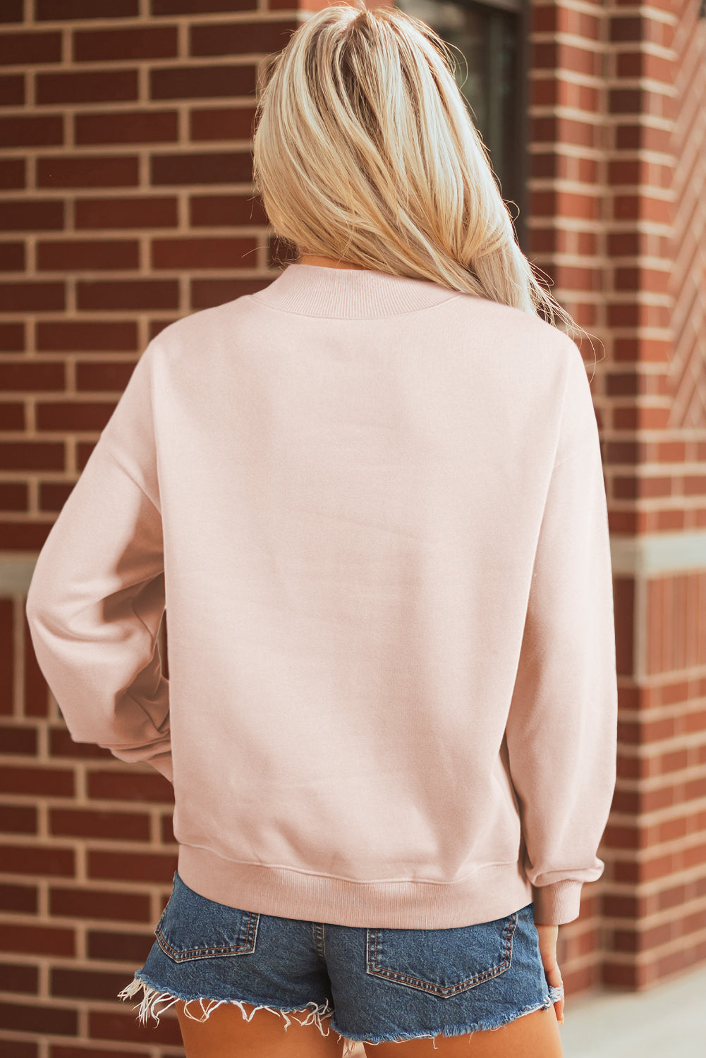 Apricot Pink Oversize Mock Neck Sweatshirt