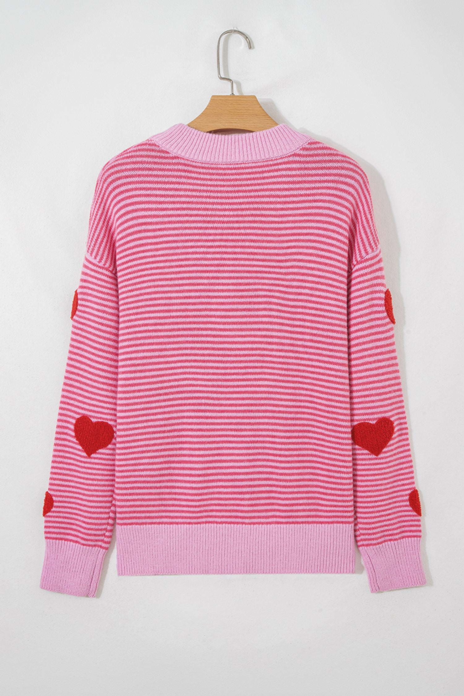 Rose Stripe Contrast Heart Pattern Valentine Knit Sweater