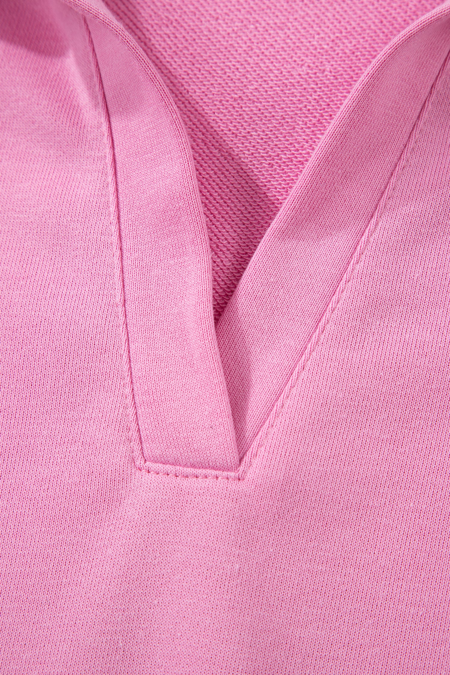 Bright Pink Polo Collar V Neck Pullover and Drawstring Sweatpants Set