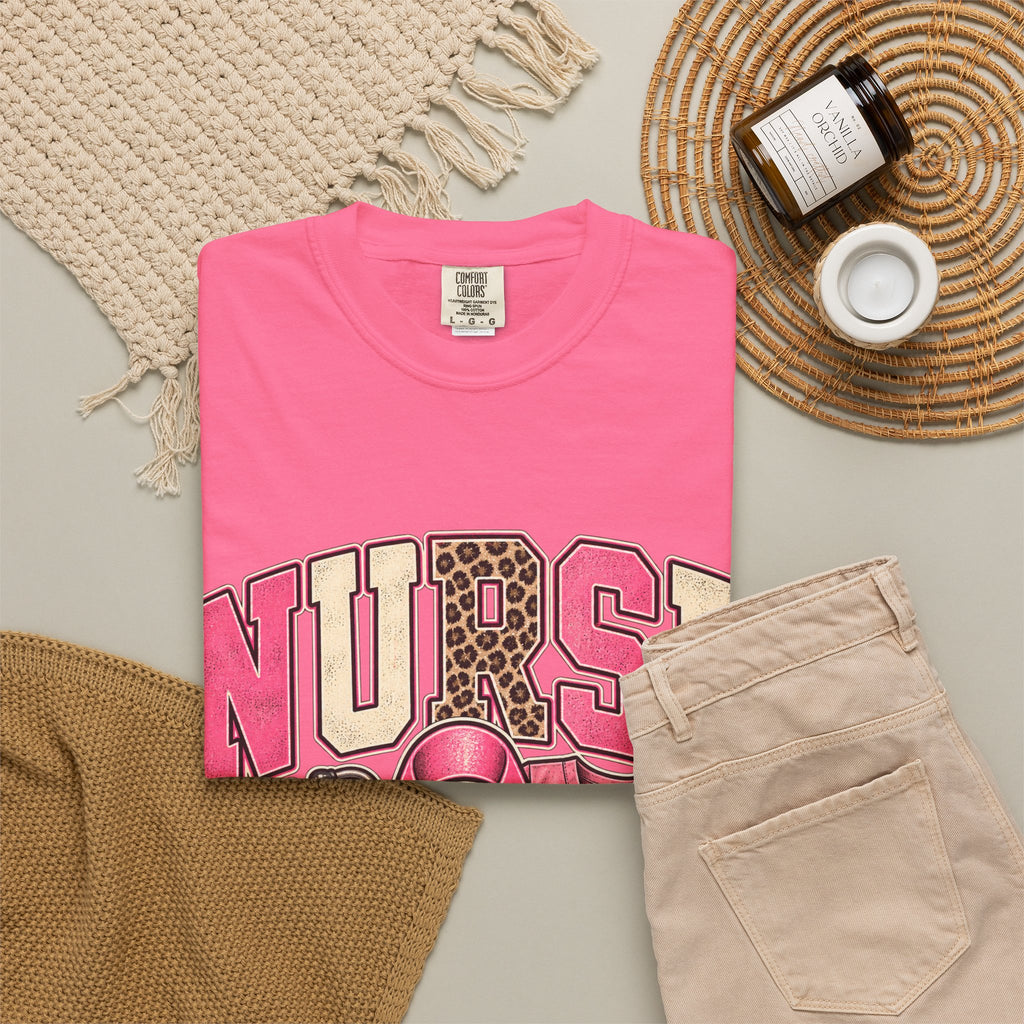 Nurse pink ribbon stethoscope scrub top T-Shirt | Breast Cancer Awareness