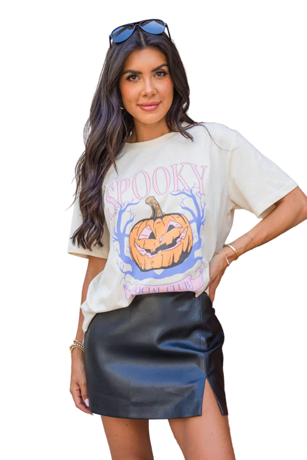White SPOOKY Pumpkin Print Round Neck Halloween T Shirt