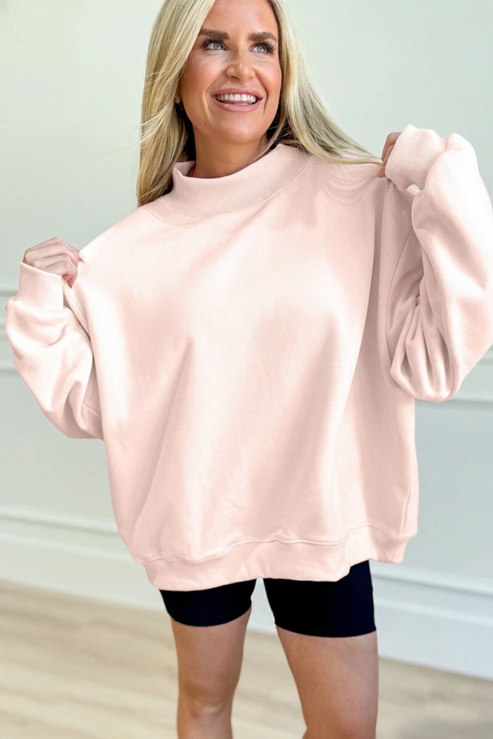 Apricot Pink Oversize Mock Neck Sweatshirt