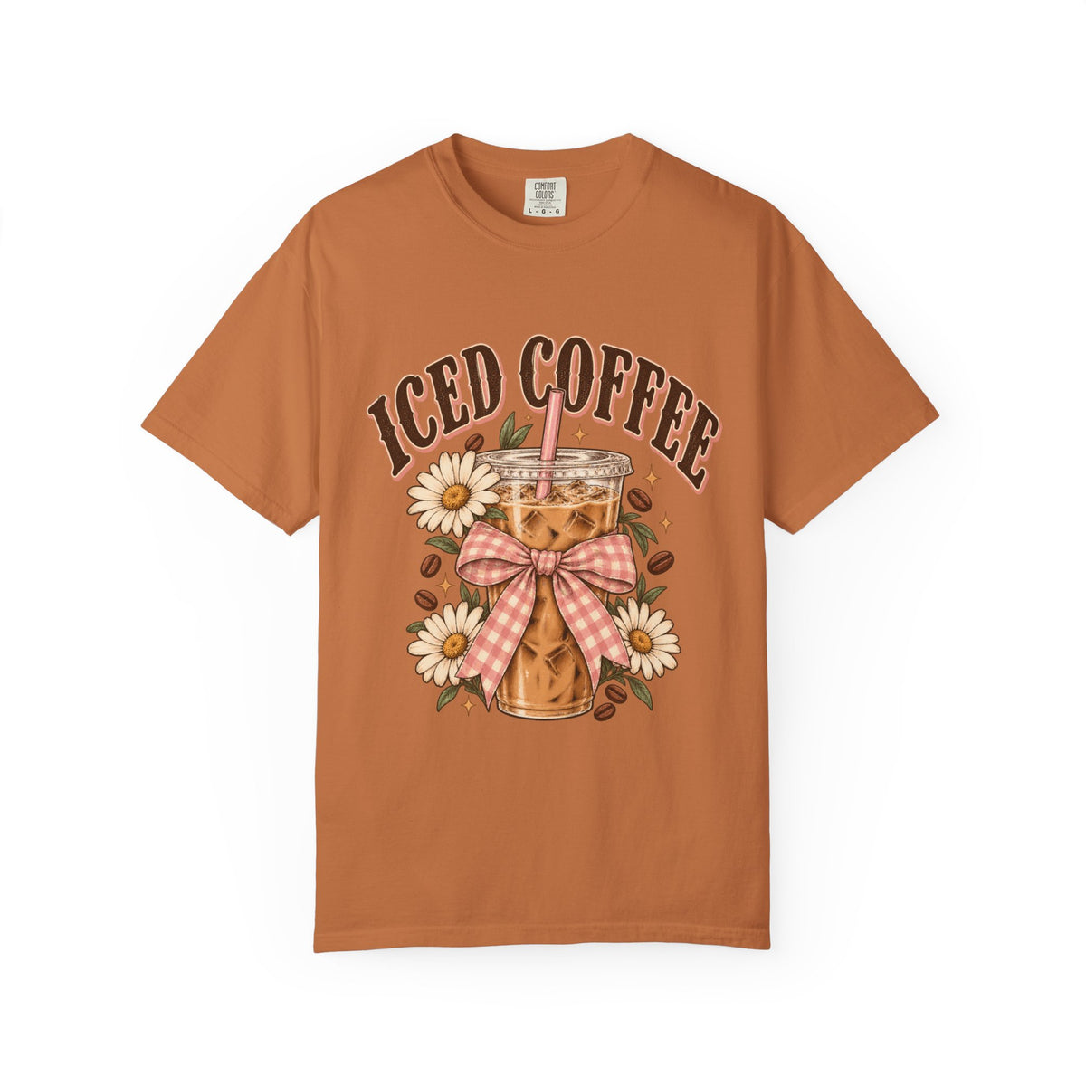 Iced Coffee Glass with Daisies T-shirt | Cute Coffee Illustration