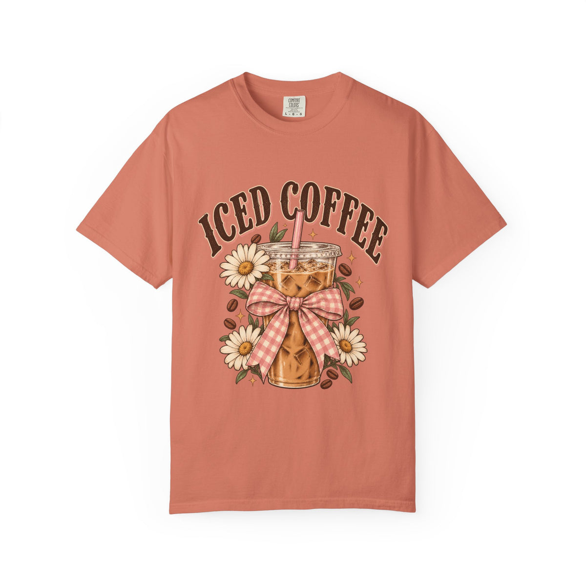 Iced Coffee Glass with Daisies T-shirt | Cute Coffee Illustration