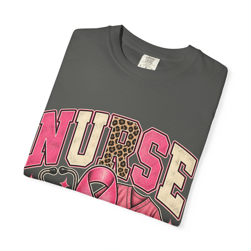 Nurse pink ribbon stethoscope scrub top T-Shirt | Breast Cancer Awareness