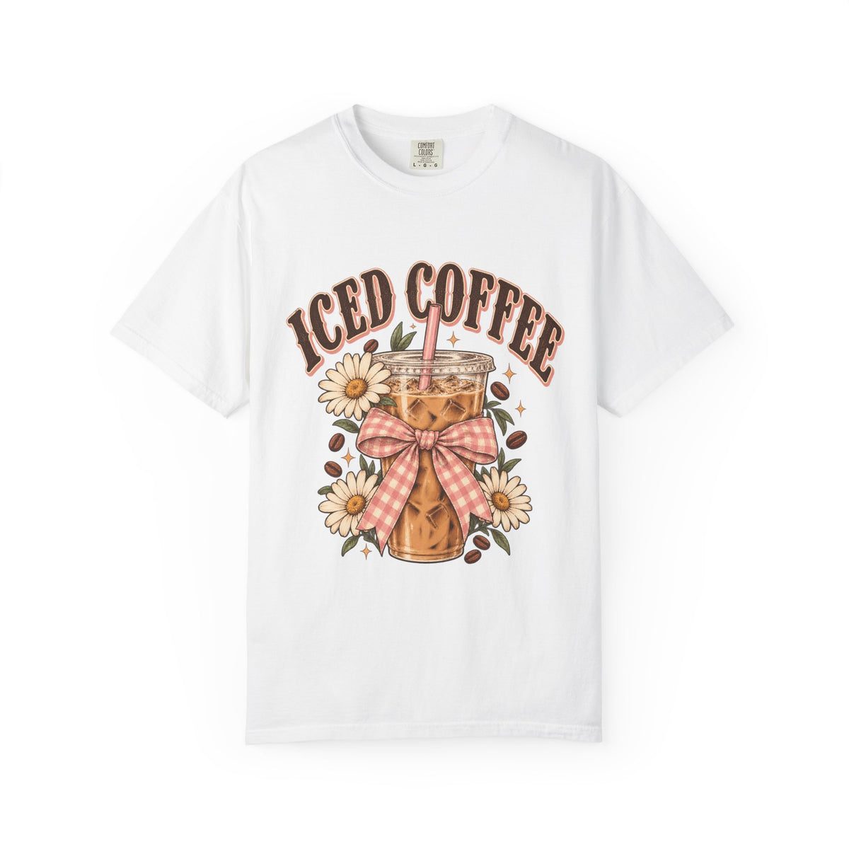 Iced Coffee Glass with Daisies T-shirt | Cute Coffee Illustration