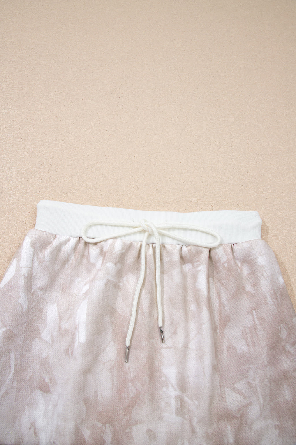 White Abstract Woodland Print Balloon Sleeve Pullover Drawstring Mini Skort Set