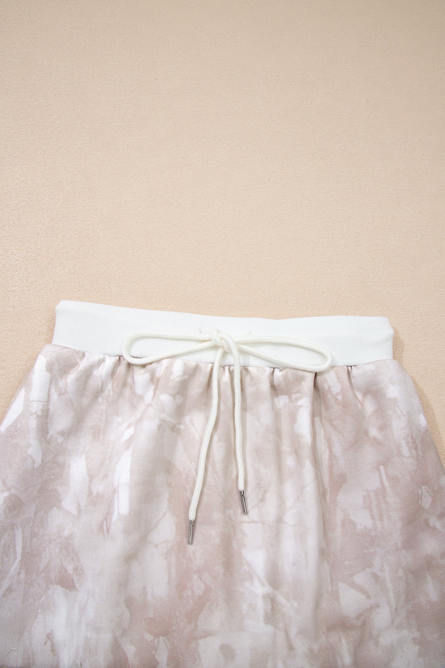 White Abstract Woodland Print Balloon Sleeve Pullover Drawstring Mini Skort Set