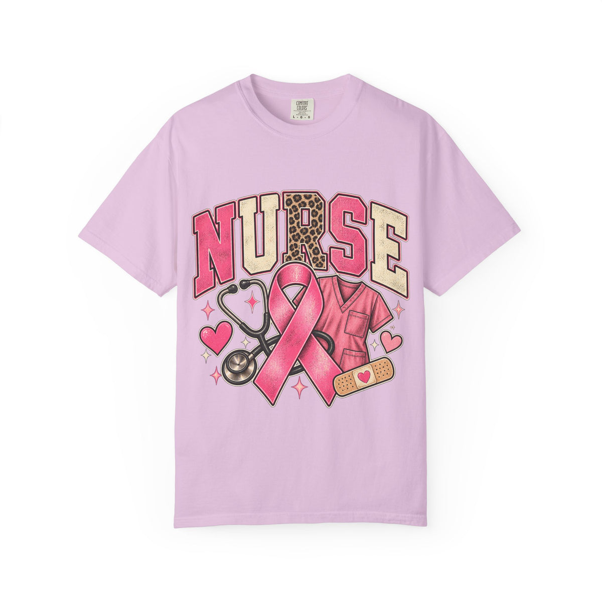 Nurse pink ribbon stethoscope scrub top T-Shirt | Breast Cancer Awareness