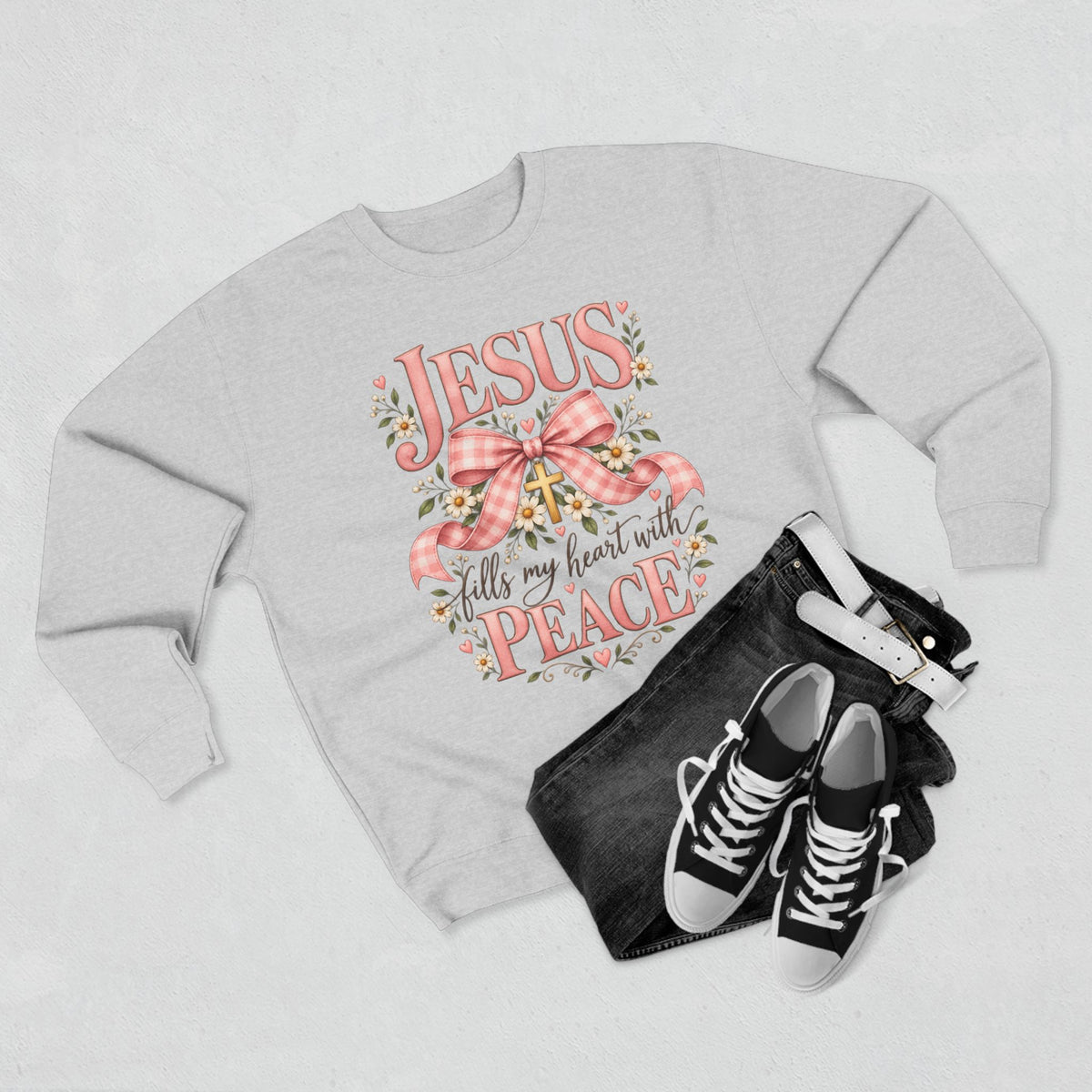 Jesus fills my heart with peace Sweatshirt | Religious Christian design, floral bow
