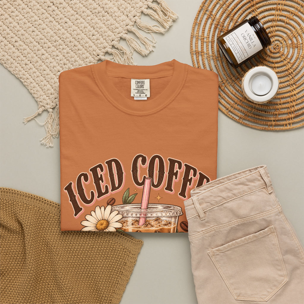 Iced Coffee Glass with Daisies T-shirt | Cute Coffee Illustration
