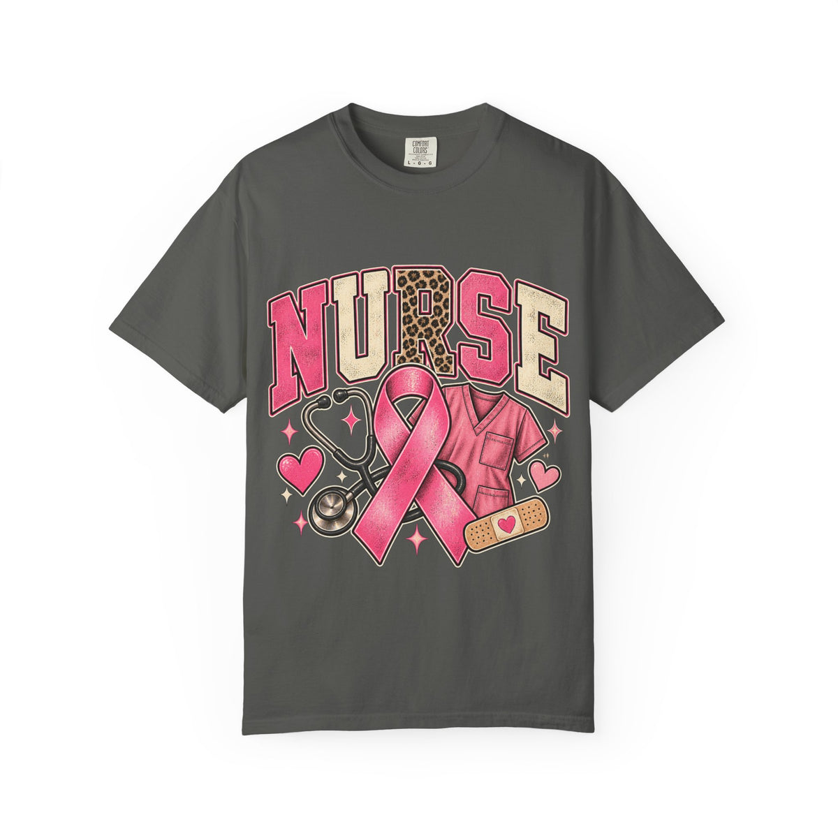 Nurse pink ribbon stethoscope scrub top T-Shirt | Breast Cancer Awareness