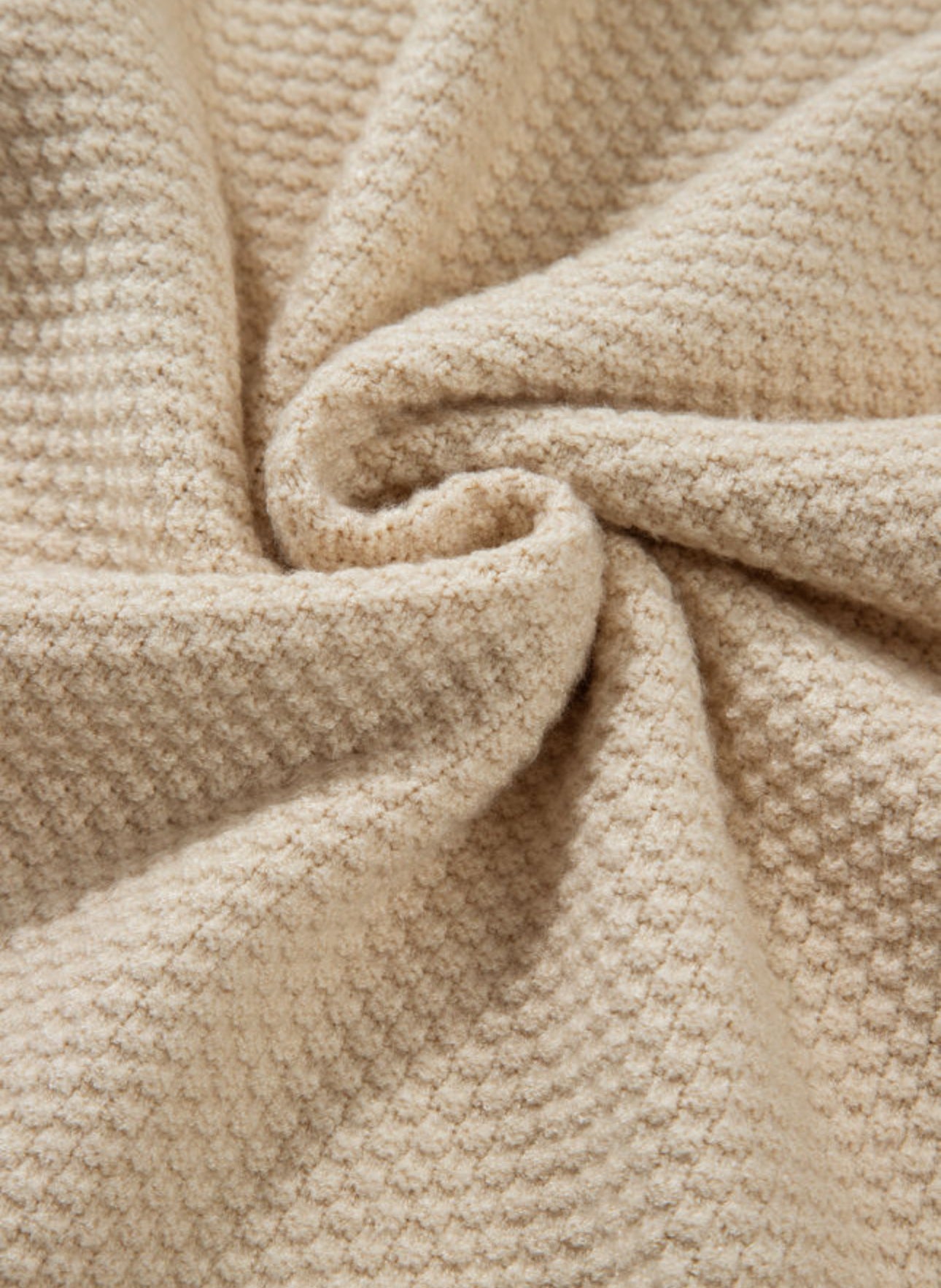 Parchment Solid Textured Knit Split Cuff Drop Shoulder Sweater Womenswear Loose Long Sleeve Casual Minimalist  Daily Wear