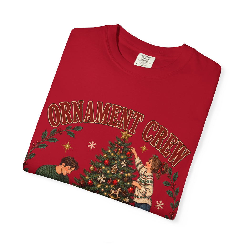 Ornament Crew Christmas Tree scene T-shirt | Cocoa Break Pending, family holiday tee