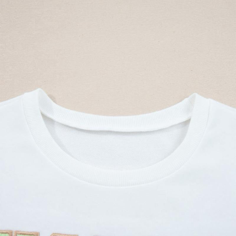 White Cream Collage Letter Christmas Pullover Sweatshirt - Design for Christmas Day Casual Cotton Women's Winter Hoodie Womenswear Garment