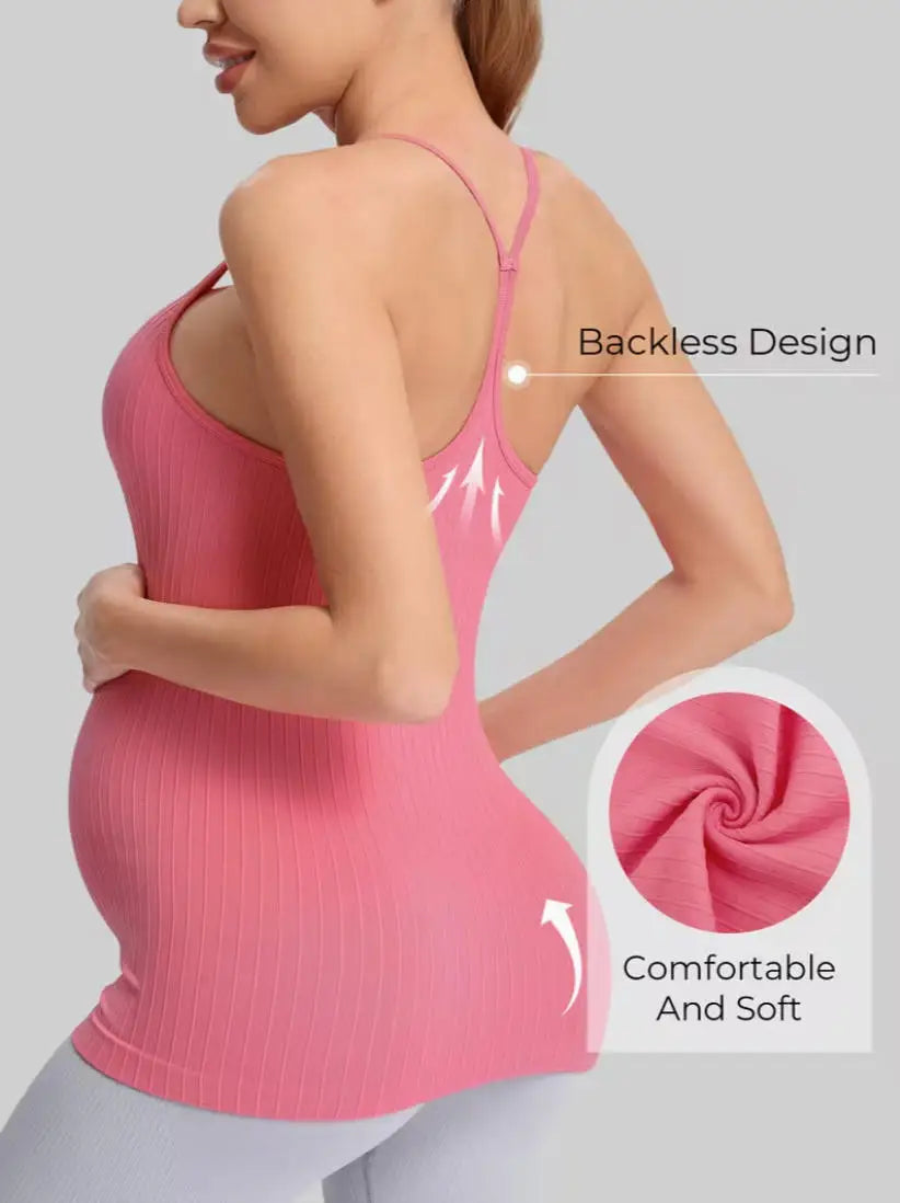 Women's Maternity Racerback Yoga Tank Tops Moisture-Wicking Sweat-Absorbing Quick-Dry Slim Fit Pregnancy Training Tops