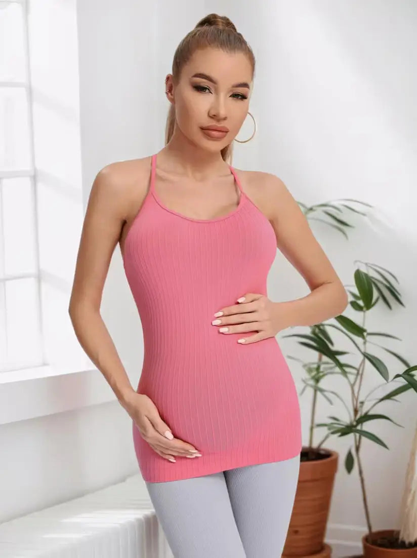 Women's Maternity Racerback Yoga Tank Tops Moisture-Wicking Sweat-Absorbing Quick-Dry Slim Fit Pregnancy Training Tops